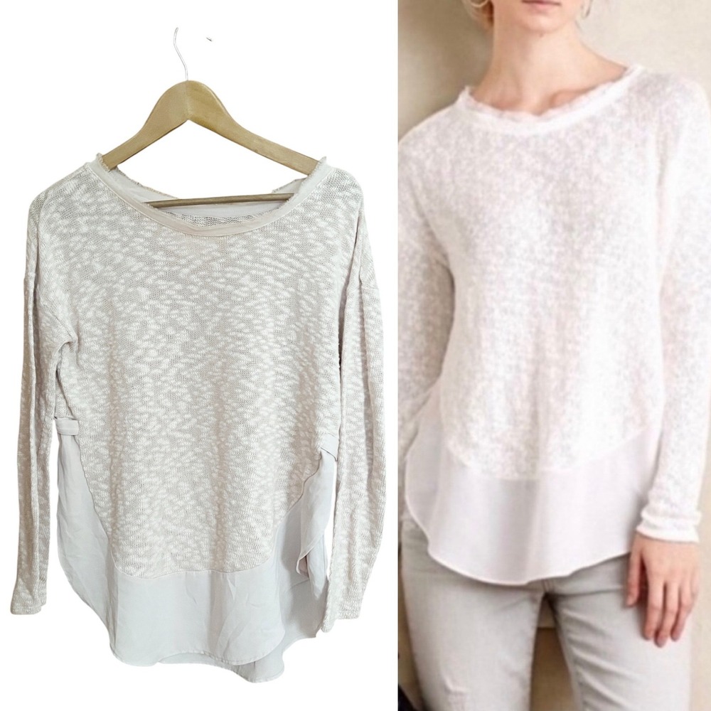 Deletta Anthropologie Blush Pink Mixed Media Knit Top XS Long Sleeve Boho Layer